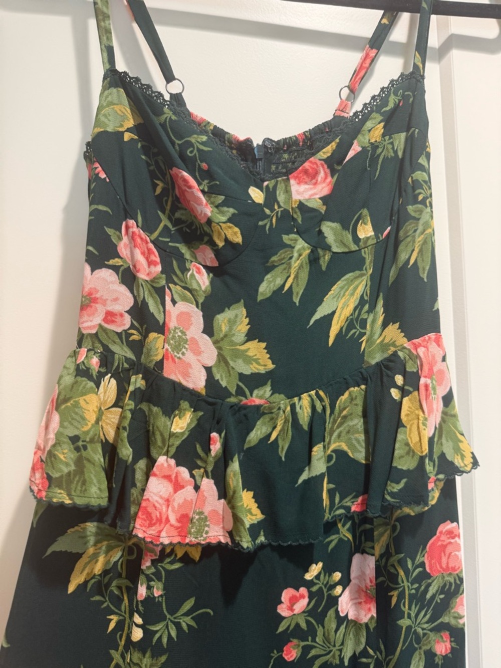 Reformation Dark Green Maxi Dress with Pink Floral Print - Picture 2 of 9